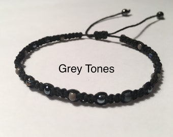 Mens Hemp Ankle Bracelet Grey Tones Ankle Bracelet Handmade Custom Jewelry Beaded Hemp Bracelets Summer Jewelry Men's Jewelry Mens Anklet