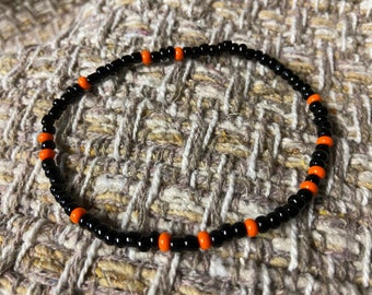 Stretch Orange Black Ankle Bracelet Beach Anklet Handmade Stretch Anklet Friendship Bracelets Seed Bead Bracelet Black Anklet