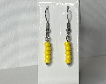 Beaded Dangle Earrings: Yellow Jewelry Handmade Stainless Steel Drop Earrings
