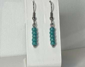 Turquoise Dangle Earrings Drop Earrings, Beaded Stick Earrings, Stainless Steel Earrings, Bridesmaid Gifts, Earrings for Her