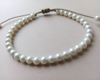 Pearl Hemp Ankle Bracelet Adjustable Hemp Bracelet Boho Bride Bracelet Pearl Anklet Hemp Jewelry Pearl Bracelet Adjustable Hemp Anklet Pearl