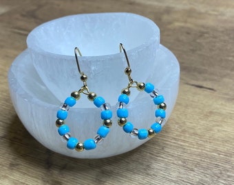 Blue Bead Hoop Earrings Dangle Drop Earring Gifts for Women