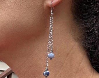 Sodalite Drop Earrings Custom Jewelry Small Gemstone Bead Dangle Earrings Boho Jewelry for Valentines Day