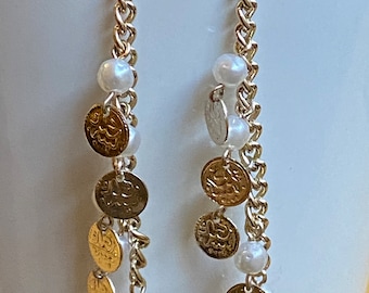 Gold Coin Cluster Earrings Necklace Set Pearl Charm Cluster Dangle Drop Vintage Jewelry Gifts for Her