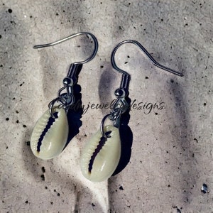 Cowrie Shell Dangle Earrings Hypoallergenic Silver Dangle & Drop Earrings Hypoallergenic Earrings Cowrie Earrings Stainless Steel Earrings