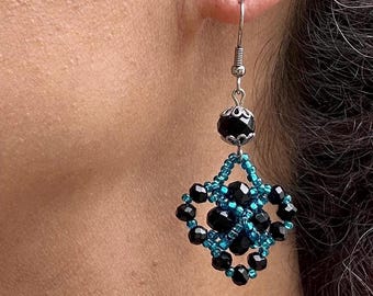 Handmade Beaded Dangle Earrings Stainless Steel Glass Bead Earrings