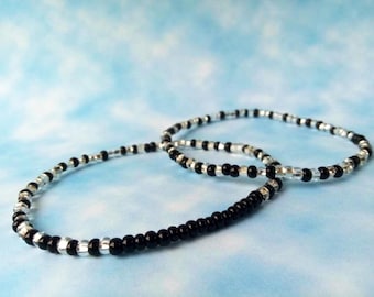 Black Anklet Stretch Ankle Bracelet Anklets Beaded Bracelet Anklet With Beads Couple Bracelets Ankle Bracelet Black Anklet Couples Gift Set