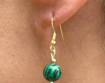 Green Malachite Dangle Earrings: Hypoallergenic Gemstone Jewelry