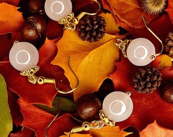 Handmade Rose Quartz Dangle Earrings: 10mm Gold Drop Earrings