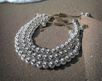 Pearl Hemp Anklet: Adjustable Boho Bracelet