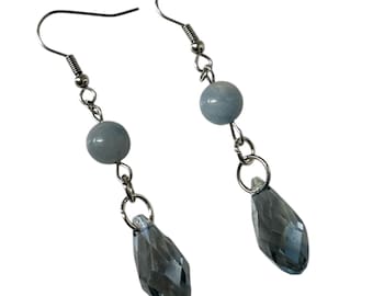 Blue Aventurine Drop Earrings Dangle, Stainless Steel, Gemstone and Crystal Jewelry