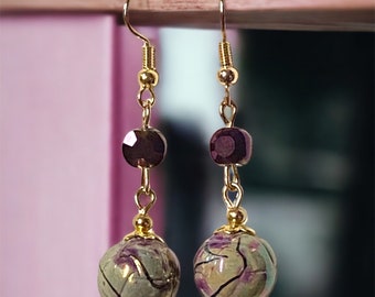 Purple Gold Dangle & Drop Earrings Valentines Day Gift for Her Lightweight Earring Gifts