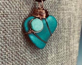 Copper Wire Turquoise Heart Pendant Necklace Handmade Jewellery Pendants Necklaces for Women Jewelry Gifts