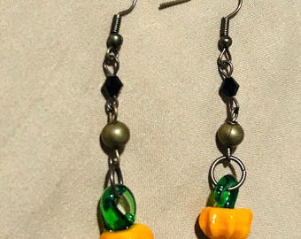 Drop Pumpkin Earrings: Hypoallergenic Bronze Dangles, Halloween Costume Jewelry