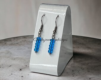 Dangling Earrings Blue Beaded Stick Stainless Steel Dangle Earrings, Bridesmaid Gifts for Her