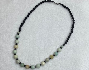 Black Macrame Amazonite Necklace, Hippie Boho Jewelry