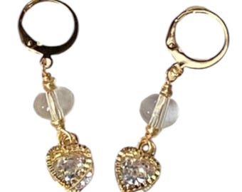 Crystal Heart Bead Drop Dangle Earrings Gold Drop Earrings