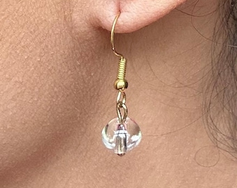 Tiny Clear Dangle Earrings Gold Drop Earrings Quartz Earrings for Her Anniversary or Birthday Gifts for Women
