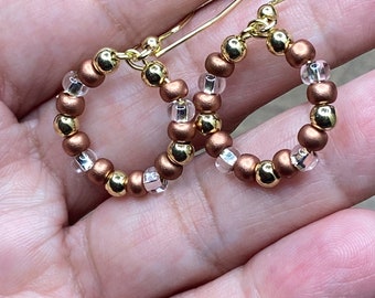 Beaded Hoop Earrings Dangle Nickel Free Earrings, Bead Drop Hoops, Ring Earrings