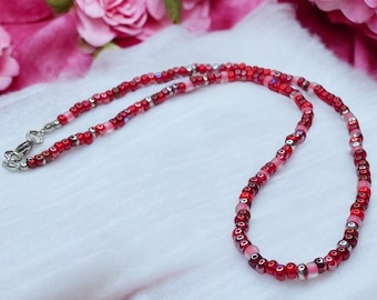 Red Necklace for her, Seed Bead Choker, Beaded Necklaces