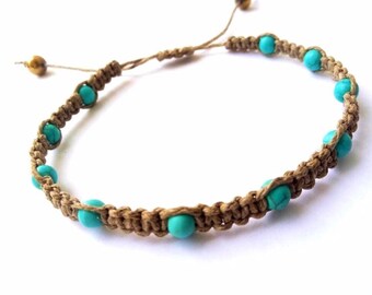 Hemp Anklet Turquoise Anklets Hemp Bracelet Anklet Bracelet Hemp Jewelry String Bracelet Macrame Bracelet With Beads String Bracelet Cord