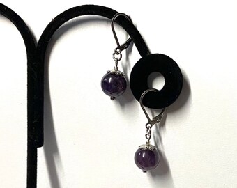 Handmade Bead Earrings Dangle and Drop Earrings Beaded Amethyst Stainless Steel Earrings for Women Hypoallergenic Earrings