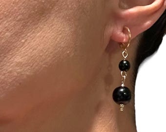 Black Gold Ball Bead Earrings for Women Jewelry Dangly Dangle Drop Earring Gifts for Her