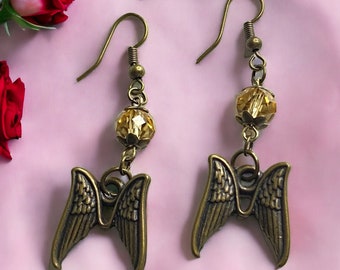 Bronze Angel Wings Drop Earrings Dangle Mothers Day Gift Jewellery Gifts for Women