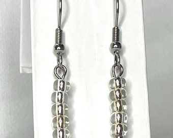 Handmade Beaded Dangle Earrings: Stainless Steel Stick Drop Earrings