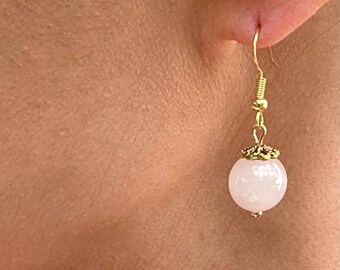 Rose Quartz Gemstone Earrings Dangle and Drop Earrings for Her Gold Earrings Christmas Gifts