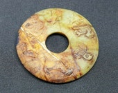 Antique Hand Carved Jade Stone Japanese Netsuke - RING of ANIMALS