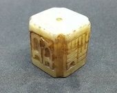 Antique Hand Carved Stone Japanese Netsuke - JADE INSCRIBED CUBE
