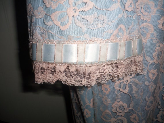 Pale Blue and Ecru Lace Hostess Gown - image 3