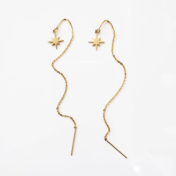 Star Threader Earrings Gold Threader Earrings Threaders | Etsy