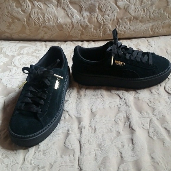Black Suede Platform Sneaker Shoes Womens Size 7-7.5us - Etsy