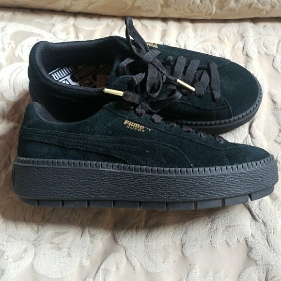 Platform sneaker black suede leather sale