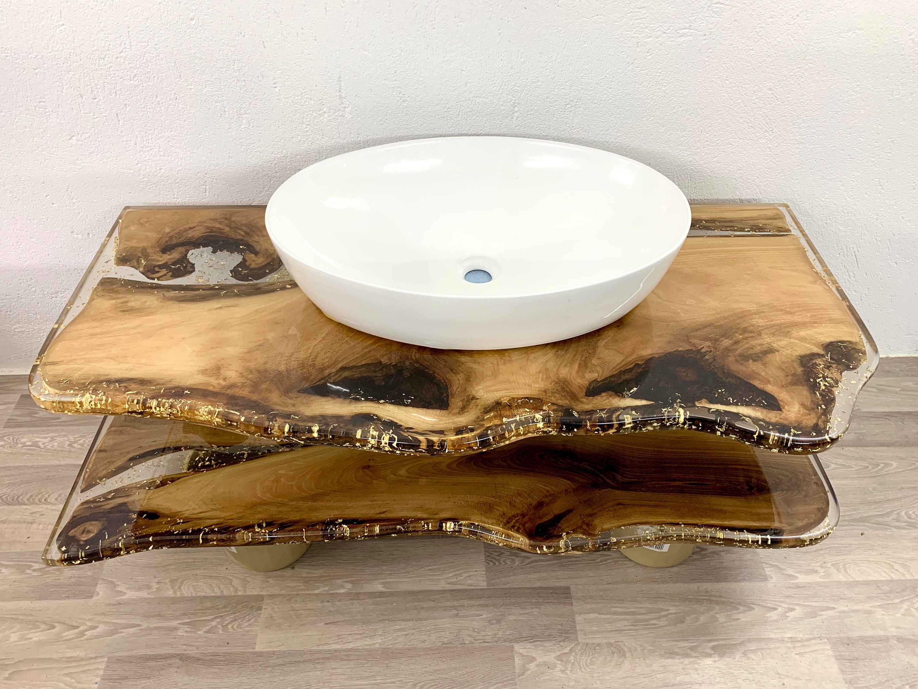 Bathroom Vanity Top Epoxy Resin 18K Gold Walnut Wood Organic Etsy UK