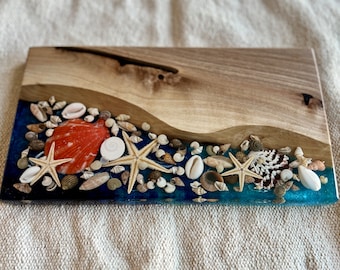Innovative handmade wood and resin cutting/serving board, Sea life theme serving tray cheese plater