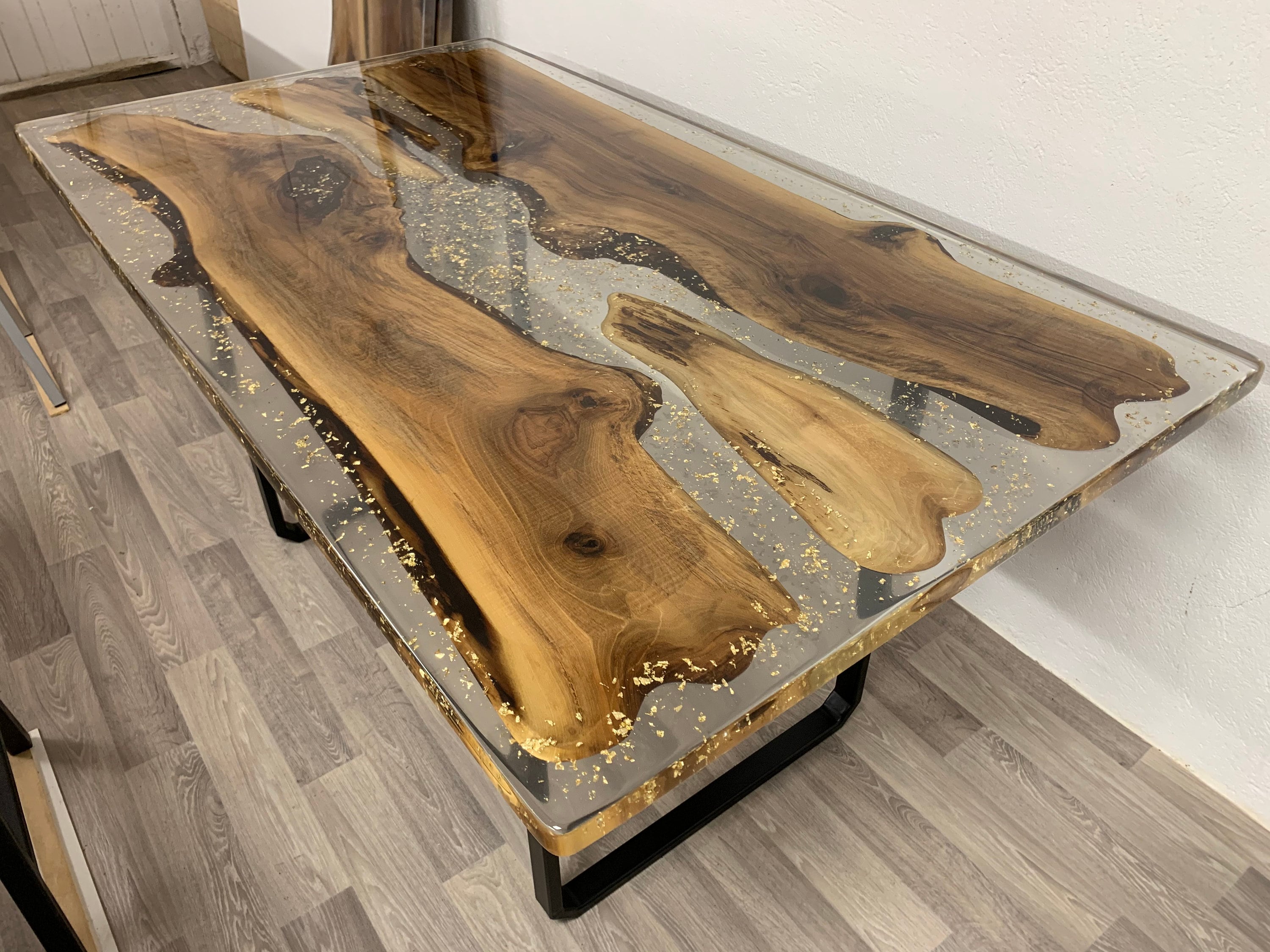Custom Made Handmade Wood and Resin Dining Rustic Table Epoxy Wood Walnut 18K GOLD Resin Clear Table Epoxy Walnut Dining Table Etsy Canada