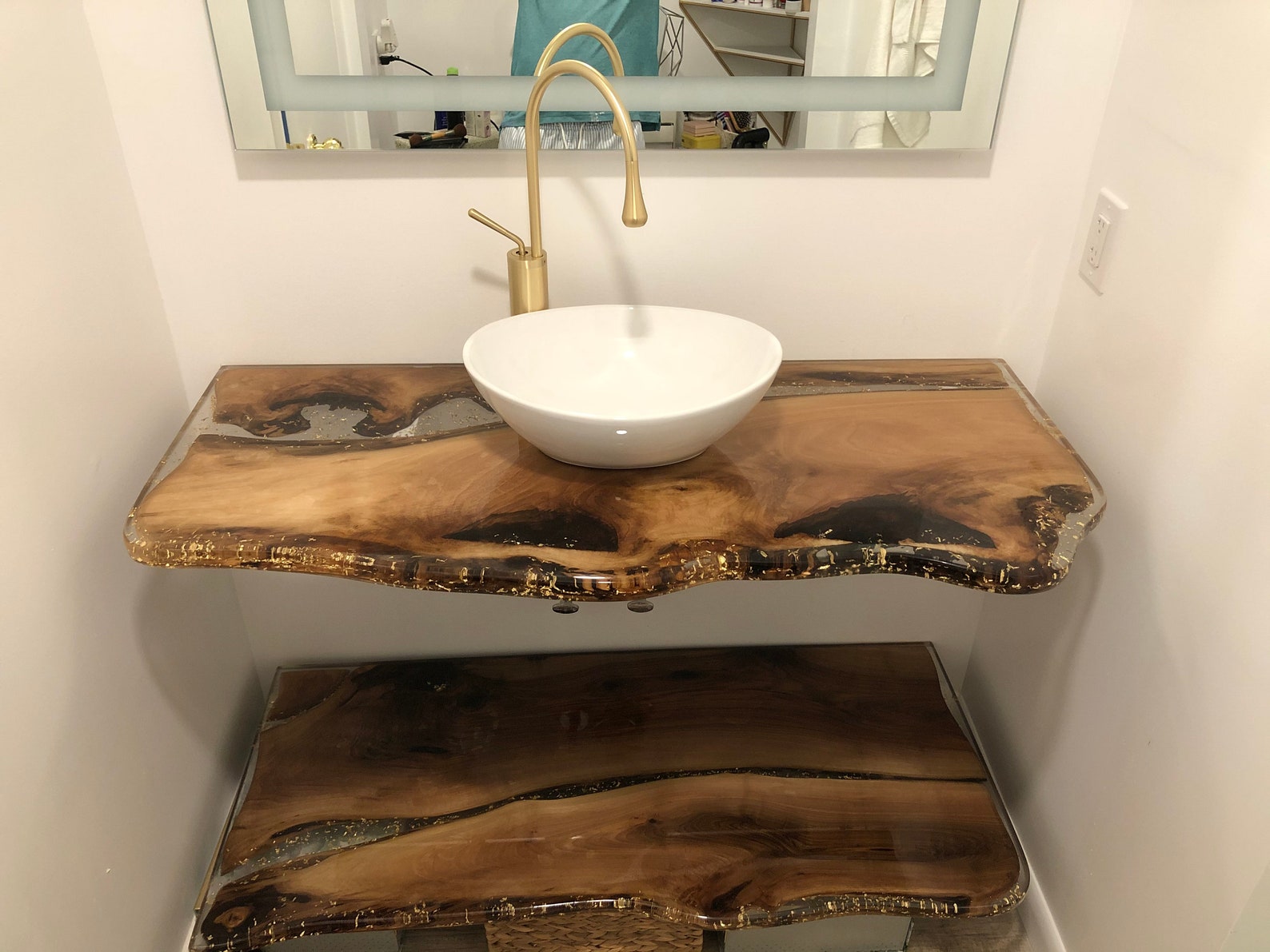 Bathroom Vanity Top Epoxy Resin 18K Gold Walnut Wood Organic Etsy Canada