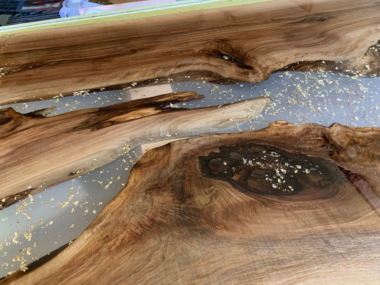 Bathroom Vanity Top Epoxy Resin 18K Gold Walnut Wood Organic Resin