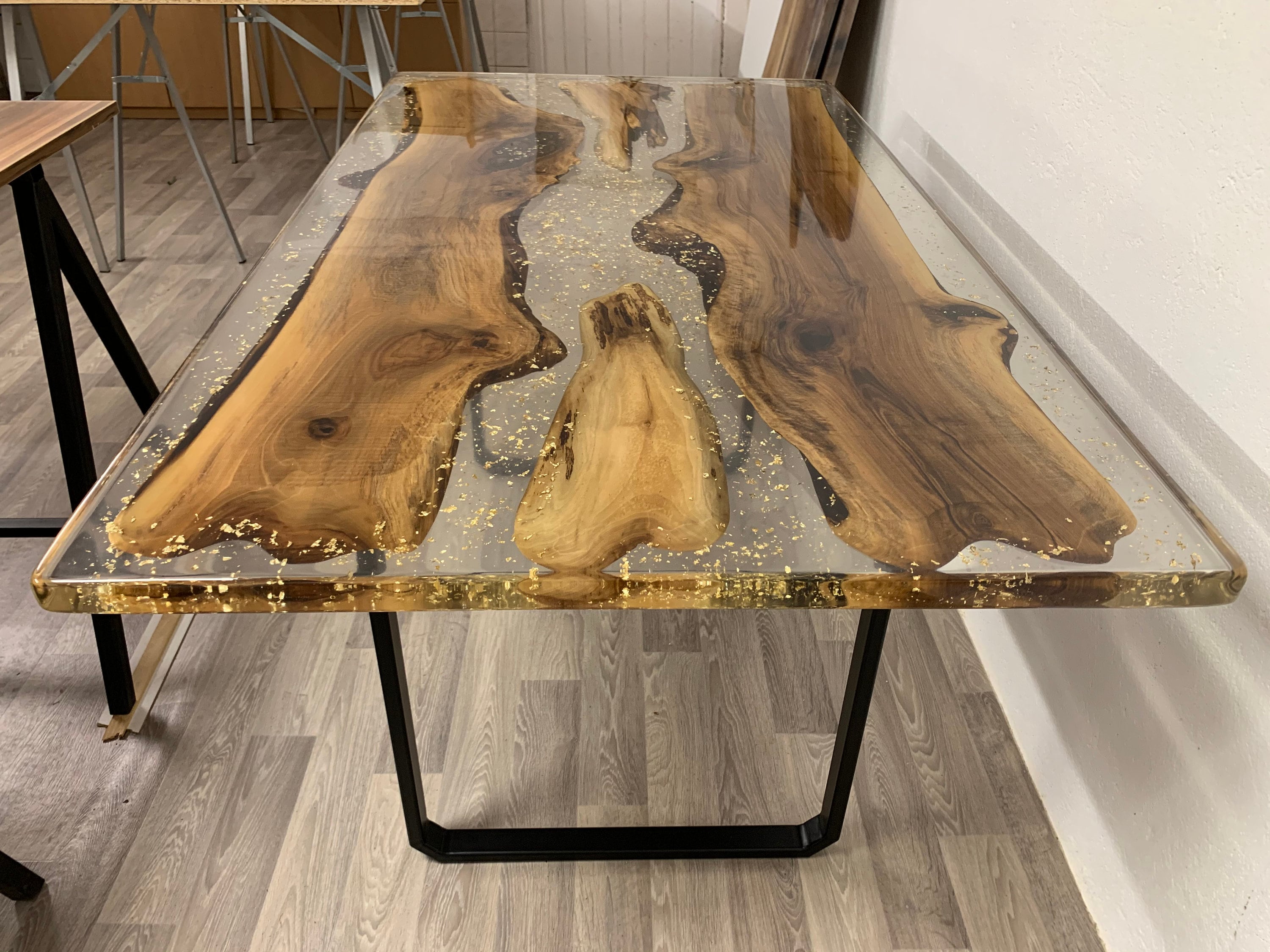 Custom Made Handmade Wood and Resin Dining Rustic Table Epoxy Wood