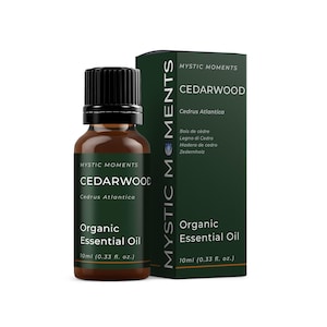Mystic Moments / Aceite esencial orgánico de cedro 10 ml - Aceite puro y natural para difusores, mezclas de aromaterapia para masajes, vegano y sin OMG