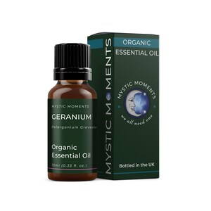 Mystic Moments / Aceite esencial de geranio orgánico 10 ml - Aceite puro y natural para difusores, mezclas de aromaterapia para masajes, vegano y sin OMG