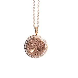 Mystix London | Tree of Life | Aromatherapy Oil Diffuser Rose Gold Necklace Locket with Pad