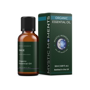 Mystic Moments | Organic Sage Essential Oil 50ml - Pure & Natural Oil for Diffusers, Aromatherapy Massage Blends Vegan GMO Free