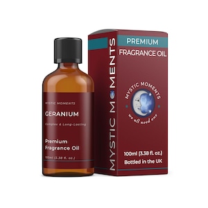 Aceite aromático Mystic Moments / Geranio - 100 ml - Ideal para jabones, velas, bombas de baño, quemadores de aceite, difusores y productos para el cuidado de la piel y el cabello.