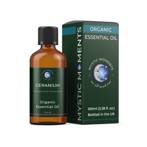 Mystic Moments / Aceite esencial de geranio orgánico 100 ml - Aceite puro y natural para difusores, mezclas de aromaterapia para masajes, vegano y sin OMG