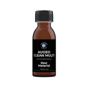 May include: A brown glass bottle with a black cap and a black label. The label reads "AUGEO CLEAN MULTI" and "Raw Material". The bottle contains 125g (4.4 oz.) of a glycerine-based solvent.