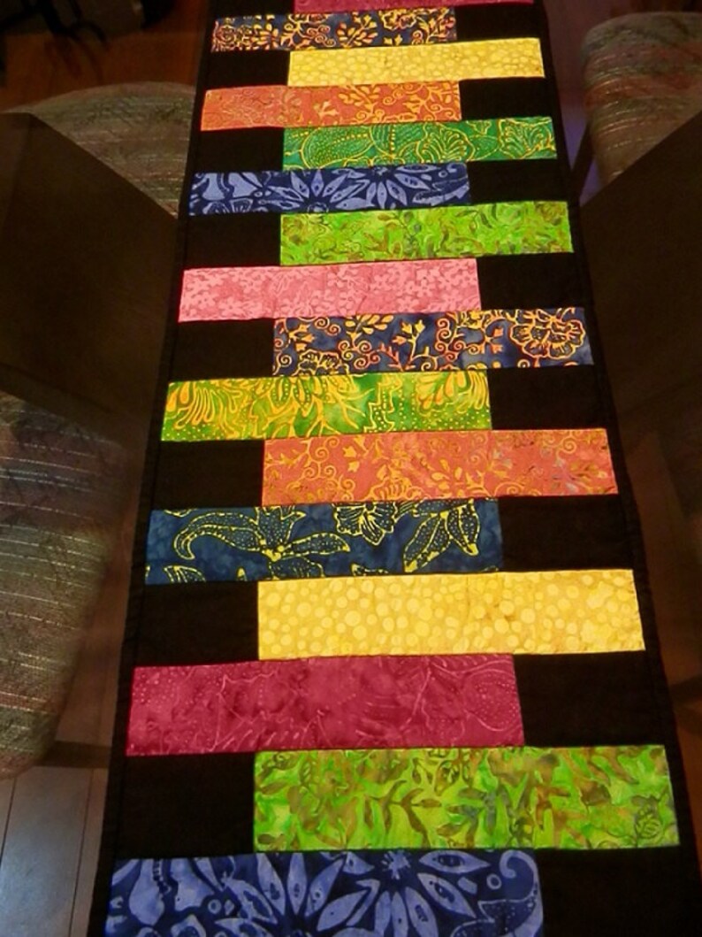 Batik quilted table runner in tropical colors reversible to Etsy
